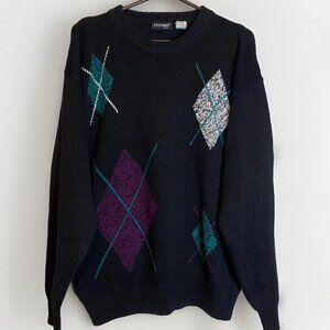 Vintage 90s Potomac Collection Argyle Diamond Cotton Bl Sweater Crewneck Large L